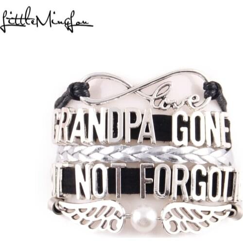 LIttle Minglou grandpa gone but not forgotten bracelet wings Simulated pearl charm men bracelets & bangles for women jewelry