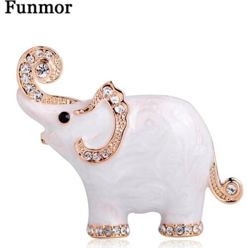 FUNMOR Enamel Crystal Fat Elephant Brooches Badge Gold Color Women Child Fine Gift Fashion Mix Color Animal Corsage Hijab Pins