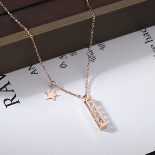 316L Stainless Steel Fashion Fine Jewelry Elegant Star Cylinder Built-in Zircon Charms Chain Choker Necklaces Pendant For Women