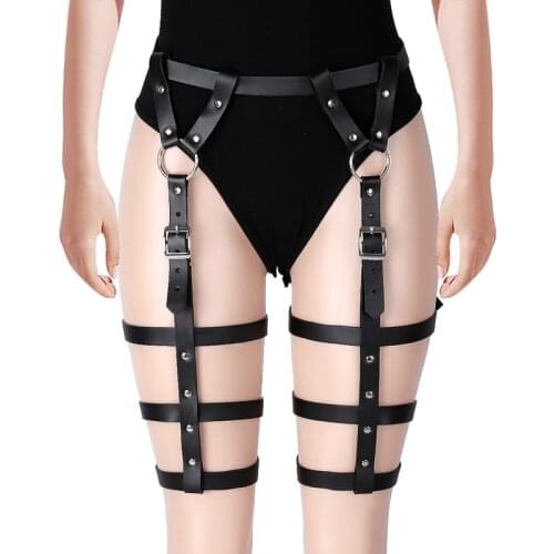 Black Leather Leg Garter Belt Sexy Body Bondage Straps Harness Bridal Garters Women Lingerie Thigh Binding Erotic Suspender Belt