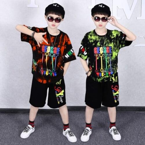 Childrens Clothing Boy Summer 2021 New Letter Print Suit Sports Big Boy Casual Two-piece Short-sleeved Tide 4 6 8 10 12 Years