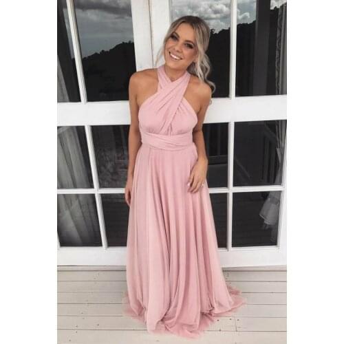 Elegant A-Line Long Chiffon Infinity Transformer Bridesmaid Dresses Multi Style Floor Length Pleated Formal Wedding Party Dress