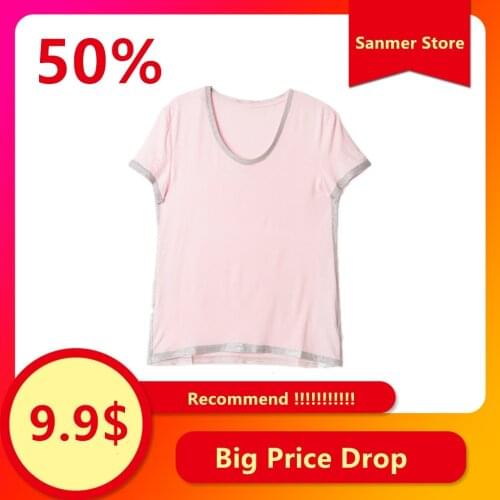 Spring Summer Women Short-Sleeved T-Shirt Simple V-Neck Ladies Bronzing Silver Edge Trim Casual Pullover Tee Top Fashion