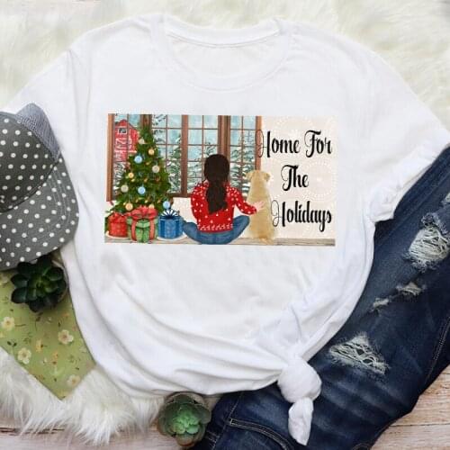 Home For The Holiday Letters Print Women Clothing 90s Girls Merry Christmas Tops Female Graphic Tees Ladies Short Sleeve T-shirt