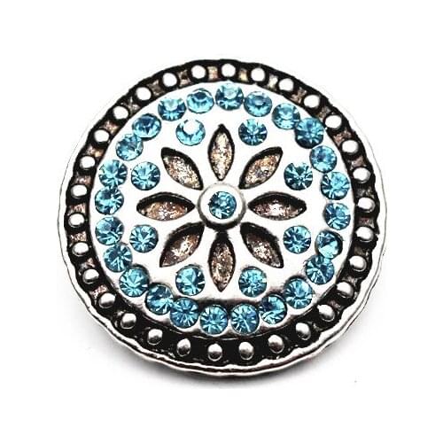 Hot Sale 6pcs Vintage Round Snap Buttons Blue Rhinestone Snap Charms Fit 18mm/20mm Ginger DIY Snap Bracelet Necklace Jewelry
