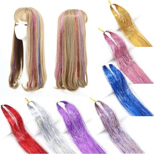 Hot Sale 1Pc Holiday DIY Decorations Fashion Sexy Hair Tinsel Glitter Extensions Highlights False Hair Strands Party Accessories