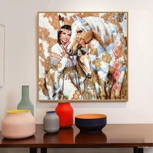 American Women and Horse Canvas Art Painting Wall Painting Print Poster Wall Art Bedroom Living Room Modern Home Decor Artwork