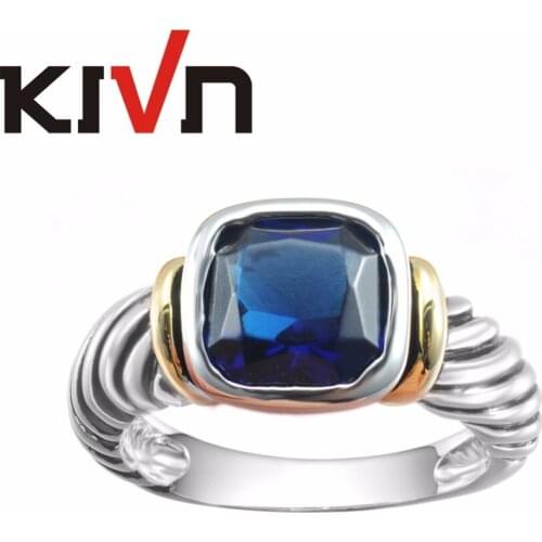 KIVN Jewelry Blue Cubic Zirconia Indian Antique Vintage Womens Girls Wedding Bridal Engagement Rings Gifts 6pcs Lots Wholesale