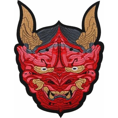 Red Tauren Cartoon Badge Chinese Nationality Embroidery Yaksha Ghost Face Patch Iron On Transfer Jacket Cow Head Thermal Sticker