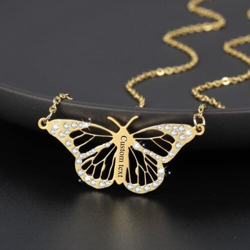 Bar pendant Jewelry Personalise Customize Butterfly Necklace Pendant Engraving name Necklace For Women Iced out Chokers Gift