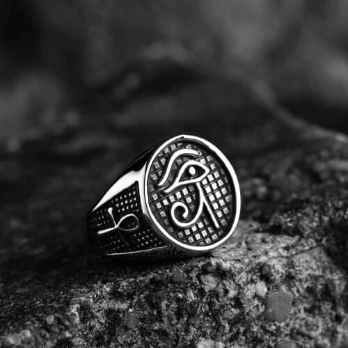 Upgraded Design Egyptian Eye of Horus Mens Ring Fashion Retro Metal Punk Biker Fashion Jewelry