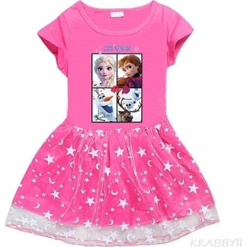 New European And American Girls Dress Cotton 3D Printing Cartoon Frozen Gauze Short Sleeve Princess Skirt