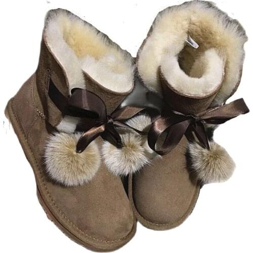 New Fashion Winter Accessories Sheepskin Wool One Ball Snow Boots Womens Versatile Short Cotton Shoes