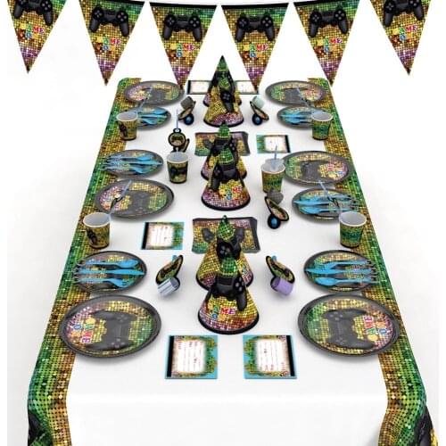 Boys Game Theme Party Disposable Tableware Paper Plates Cup Tablecloth Kids Birthday Baby Shower Decoration Supplies