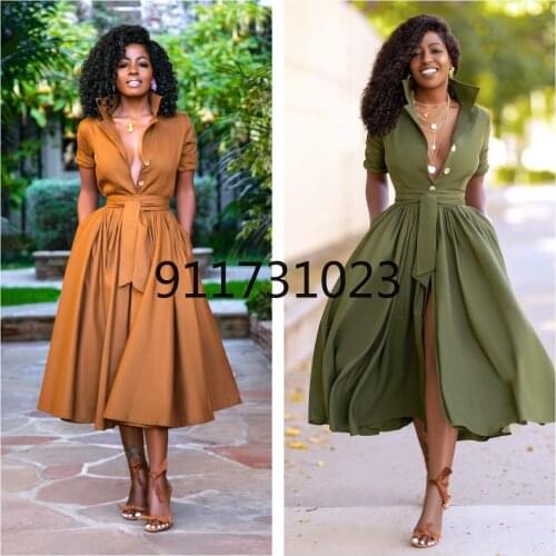 Blouse Maxi Dress African Clothes Robe African Dresses For Women Turn Down Collar High Waist Big Swing Long Dress 2021 Spring