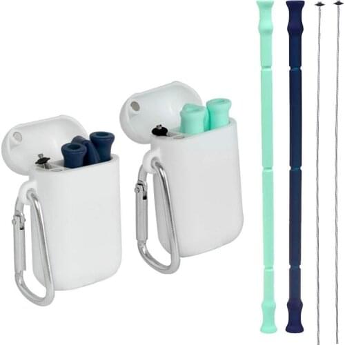 Portable Travel Silicone Collapsible Straws Reusable Folding Drinking Straw Tube Set with Case and Cleaning Brush