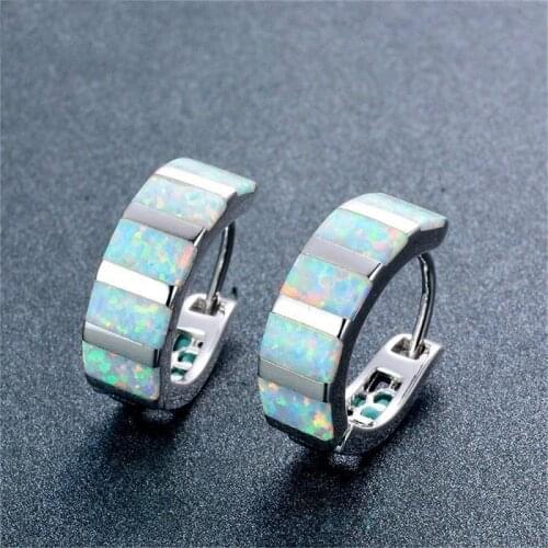 Female Fashion Earring Accessories Rectangle White Blue Circle Hoop Earrings Women Wedding Birthday Party Jewelry Gifts