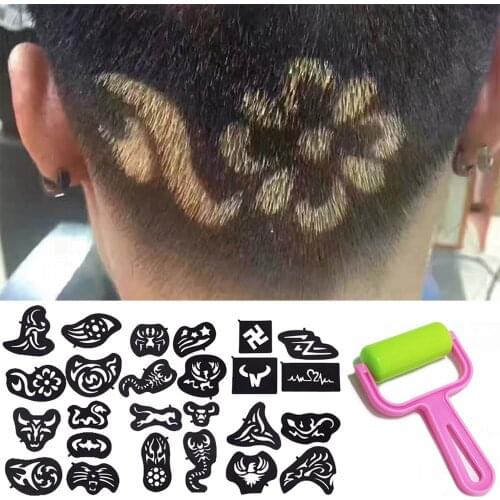 25pcs Hair Trimmer Tattoo Template Carved Coloring Stencil Tattoo Barber Salon Hair Styling Tools Tattoo Stickers Supplies