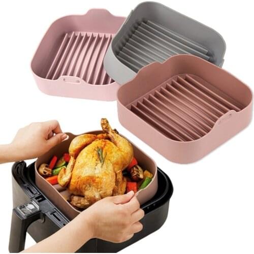 AirFryer Silicone Pot Square Air Fryers Oven Baking Tray Bread Fried Chicken Pizza Basket Mat Replacemen Grill Pan Accessories