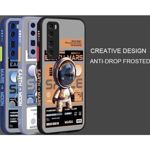 Cartoon Astronaut Pattern Phone Case For Huawei Nova 7 Liquid Side Printing Silicone Shockproof Cover For Huawei Nova 7Pro