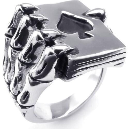 Vintage Playing Card Design Rings For Men Gothic Skull Hand Claw Poker Ring Antique Silver Color Classic Cool Lovers Jewelry