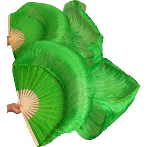 2018 Hot Selling Female High Quality Chinese Silk Veil Dance Fans 1 Pair of Belly Dance Fans Cheap Pure Green Color 5 Sizes