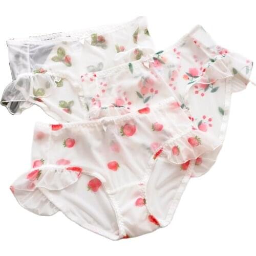 Women Mesh Sexy sweet Cute Bow Ruffle Ultrathin Transparent Briefs breathable Plus Size Female Underwear Pantie Large Sizes 7xl