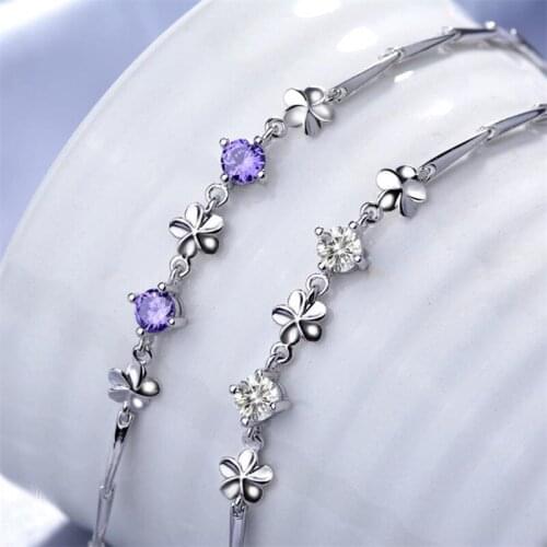 Lady Crystal Flower Bracelet Girl Princess Birthday Accessories Top Quality 925 Sterling Silver Bracelet For Women Jewelry