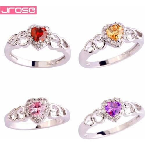 JROSE Wholesale Fashion Elegant Exquisite Heart Cut Multicolor Stones Silver Ring Size 6-13 For Womens Lover Gifts Free Shipping