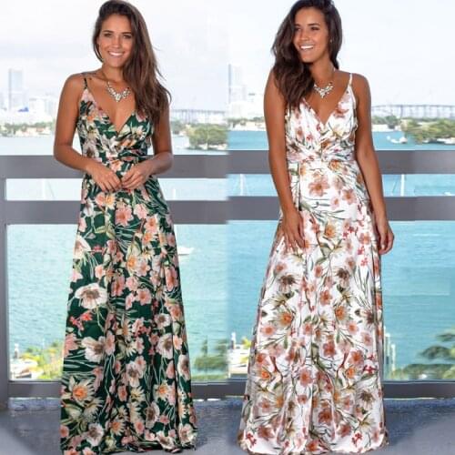 Womens Dress 2021Summer Clothing Backless V-neck Femme New Sexy Floral Sling Beach Long Skirt House Of Sunny Dress Floral Dress
