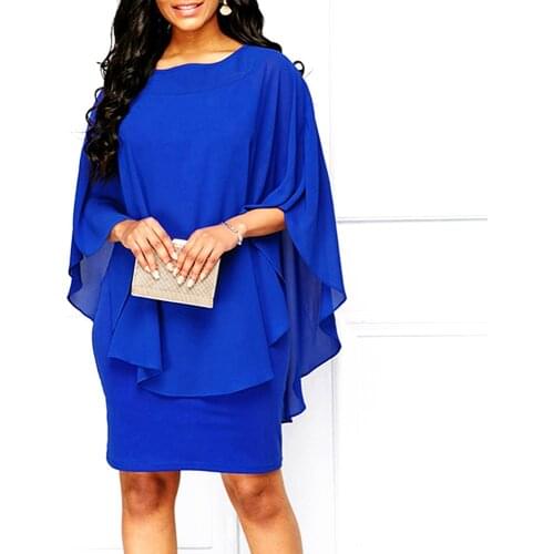 Chiffon Dress Women 2021 Summer Casual Cloak Long Sleeve Slim Red Ruffles Office Dresses Vintage Sexy Long Party Dress 2XL