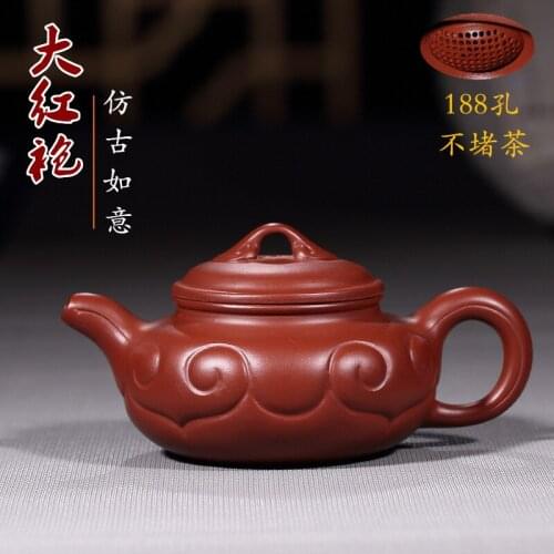 Zisha genuine all hand Yixing ore Dahongpao antique ball hole tea pot set
