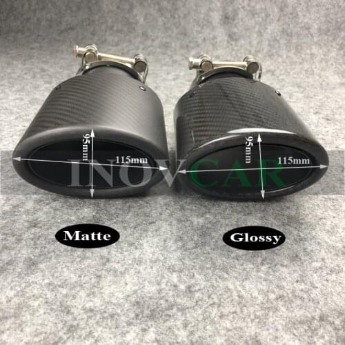1 PCS Oval Slanted 95*115mm Carbon Fiber Car Exhaust Dual Tips Glossy Black Stainless Steel Exhausts Tips Muffler Double Pipes