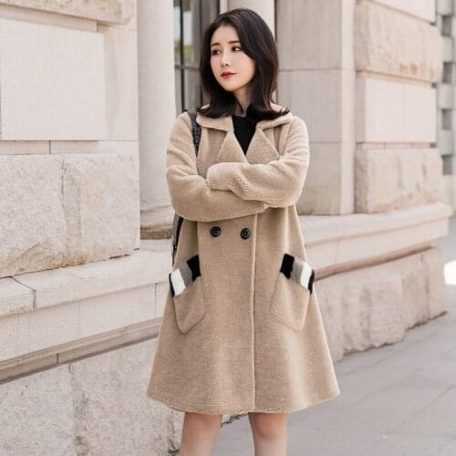 100% Wool Coat Female Sheep Shearling Fur Jackets 2020 Winter Jacket Women Long Coats Korean Outwear Suede Lining MY3704