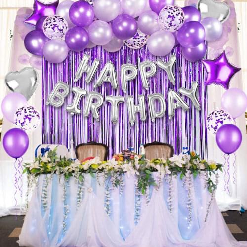 37pcs/Set Purple Birthay Party Decorations Silver and Purple Foil Star Ballons Latex Ballon for Wedding Birthday Party Supplies