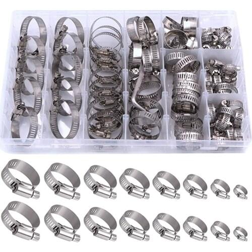 80PCS Adjustable Hose Clamp 304 Stainless Steel Worm Gear Hose Clamps Range 6-29mm Heavy Duty Snap Grip Pipe Tube Clamps Retail