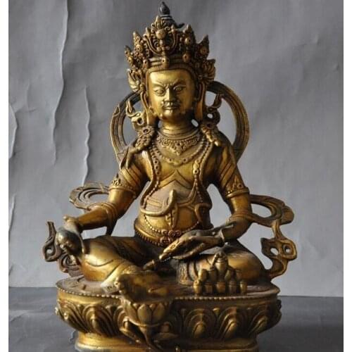9"Old Tibet Buddhism Bronze Gild Yellow Jambhala Mammon Wealth God Buddha Statue