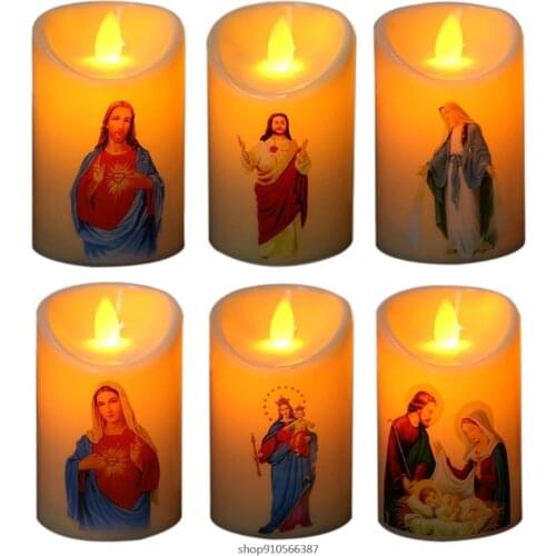 Free Shipping Jesus Christ Candles Lamp LED Tealight Romantic Pillar Light Creative Flameless Electronic Candle ly1 21wholesales