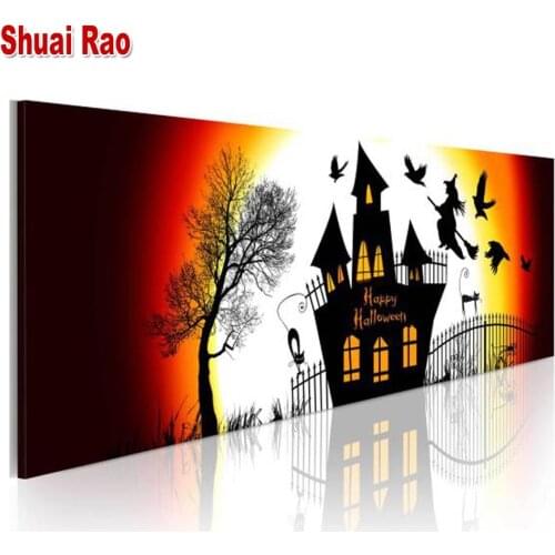 Large Full Square round Diamond Embroidery Halloween cat Diy,Diamond Painting Cross Stitch Diamond Mosaic Happy Halloween House