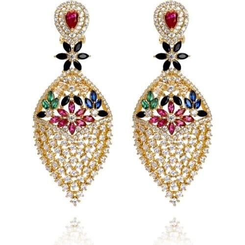 TIRIM Multi Mix Color India Dangle Earrings for Women Eardrop Drop Cubic Ziron Dubai Earing Nigeria Jewelry Gifts