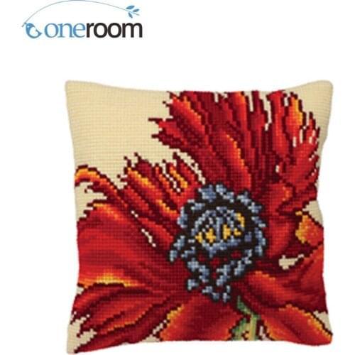 Big Flower 2 DIY Kit Unfinished Acrylic Yarn Embroidery Pillow Tapestry Canvas Cushion Front Cross Stitch Pillowcase