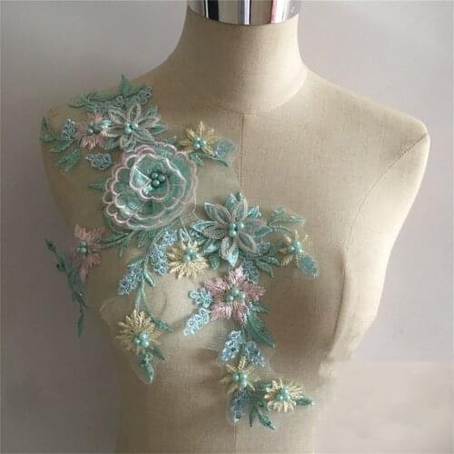 Flowers Imitation Pearl Lace Sequins Collar Embroidery Decor DIY Sewing Crafts