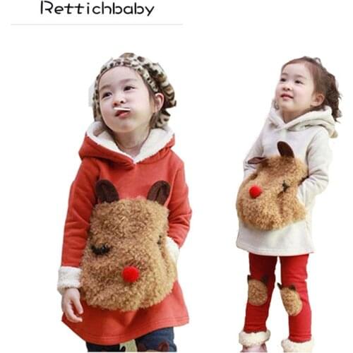 Children Suit Cartoon Panda Thick Warm Sweater Lovely Pants 2Pcs Winter Baby Girls Clothing Set Infant Kids Hooded Coat Clothes