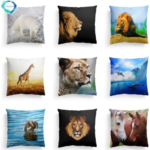 Wildlife World Series Polyester Decorative Cushion Cover Lion Dolphin Horse Home Decorative Pillow Cover for Sofa Car 45x45cm