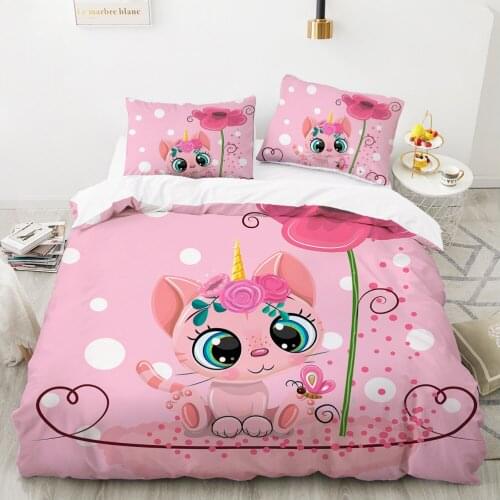 Fanaijia Pink 3d Print Cartoon Animal Duvet Cover Set Kids Bedding Set Single Size Pillowcase Beds Comforter Set Bed Set