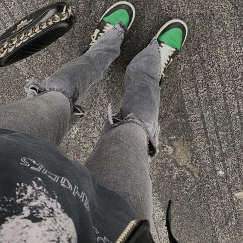 B-TOTO American Retro Light Gray High Waist Ripped Slit Jeans Female Tide Ins Mopping The Floor 2021 New Fashion