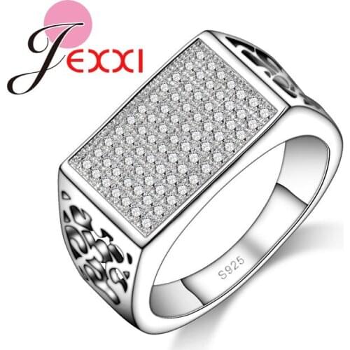 Hot New Products Rectangle Zircon Rhinestone Simple Unisex Men Women Rings Stamp Stainless Silver Jewelry