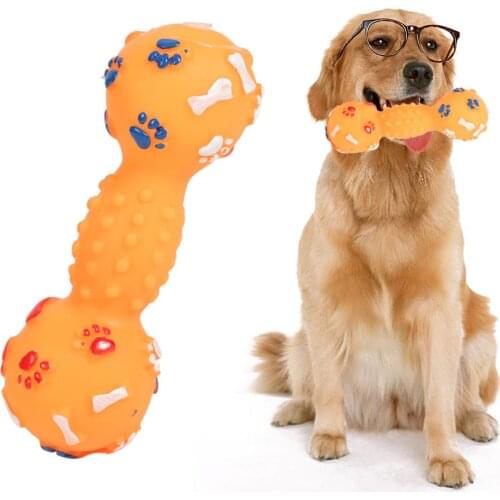 Bone Shaped Chewing Training Toy Colorful Dotted Dumbbell Shaped Squeeze Squeaky Faux Bone Dog Pet Puppy Interractive Toys