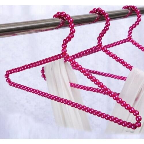 Hot selling pearl hangers 39cm adult rose red clothes hanger seamless laundry plastic hanger with pearl 5pcs/lot free shipping