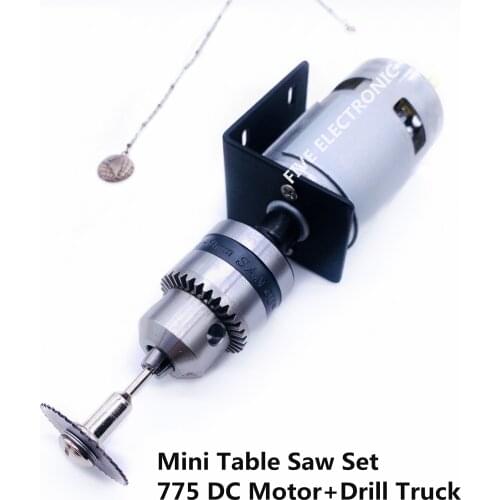 12V/24V Mini Table Saw Set 775 DC Motor+JT0/B10/B12 Drill Truck with holder for Wood Saw cutting Sander Saw-Blade